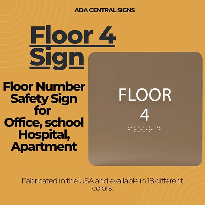 Clean Grey ADA Floor 4 Sign with Braille – Made from Durable Acrylic and Ready to Mount