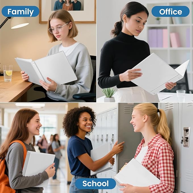 SUNEE 3 Ring Binders 1.5 Inch 10 Pack, Clear View Binders Three Ring PVC-Free (Fit 8.5x11 Inches) for School or Office Supplies, White