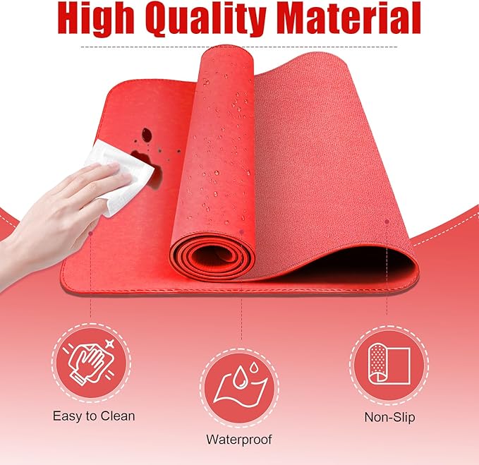 Leather & Suede Desk Cover | Non-Slip Large Mouse Pad | Waterproof Office & Home Blotter (Candy Red, 23.6" x 13.7")