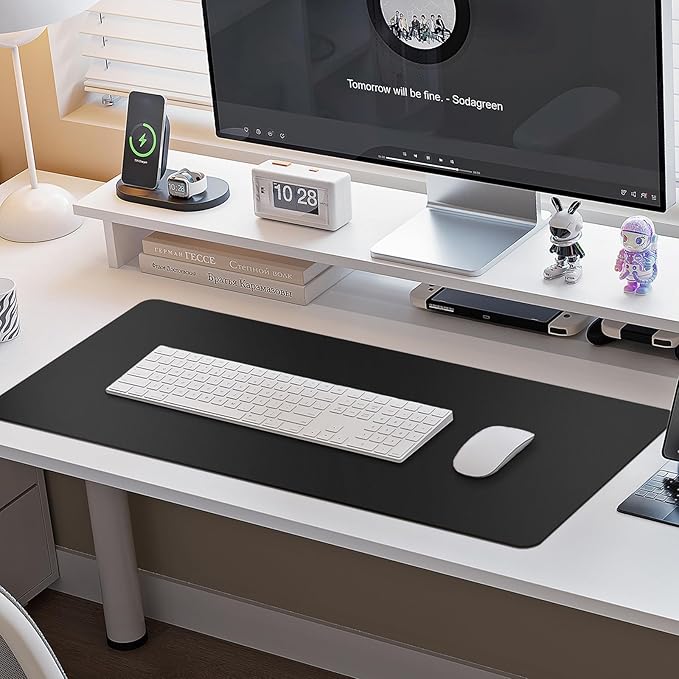 Boutilon Leather Desk Pad Protector,Non-Slip Mouse Pad,Laptop Desk Pad,Office Mouse Mat,Waterproof Leather Desk Blotter,Desk Writing Pad for Office and Home (XXXL-Black,47"x 24")