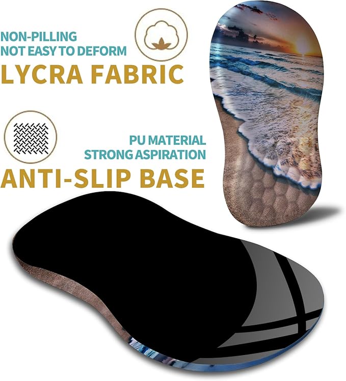 Hokafenle Ergonomic Mouse Pad Wrist Support with Massage Design, Wrist Rest Pain Relief Mousepad with Memory Foam&Non-Slip PU Base, Mouse Pads for Wireless Mouse & Desk (12x8 inch,Sunrise Beach)