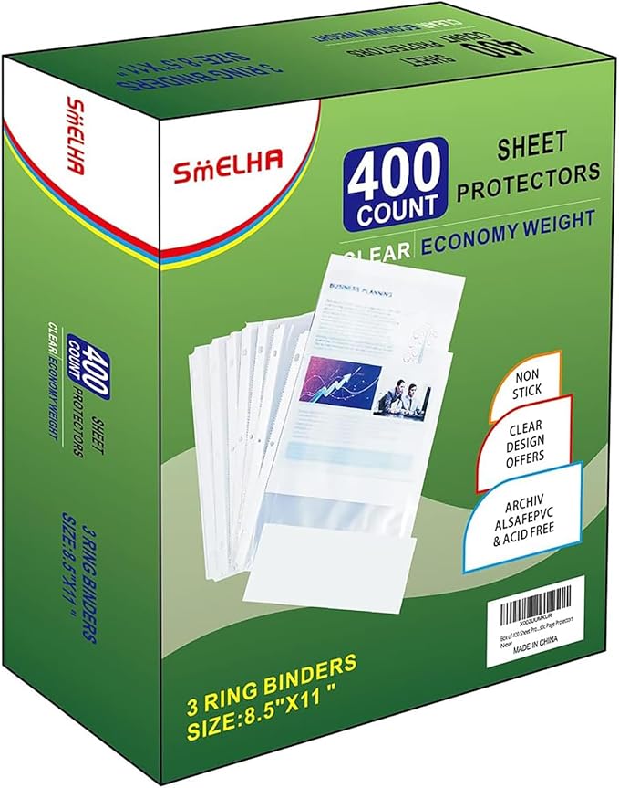 Sheet Protectors 400 Page,Page Protector 8.5" x 11" ，Upgraded Clear Plastic Page Protectors,for 3 Ring Binder, Top Loading Paper Protector with Reinforced Holes,Holds Multiple Sheets，Letter Size