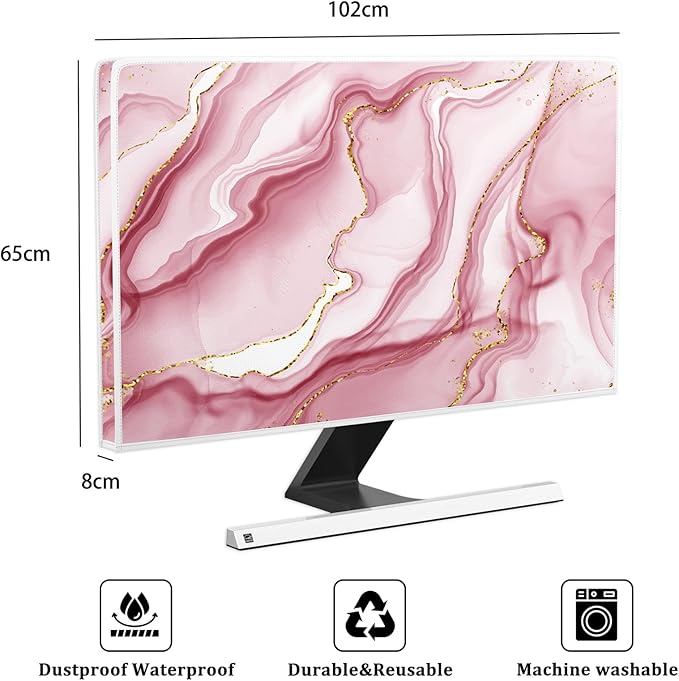 Baocicco Gold Pink Marble Waterproof TV Display Screen Cover 40, 41, 42, 43 Inch TV Accessories Laptop TVs LCD Screen Decoration for Tablet Anti-Static Dustproof Protective for Home Office