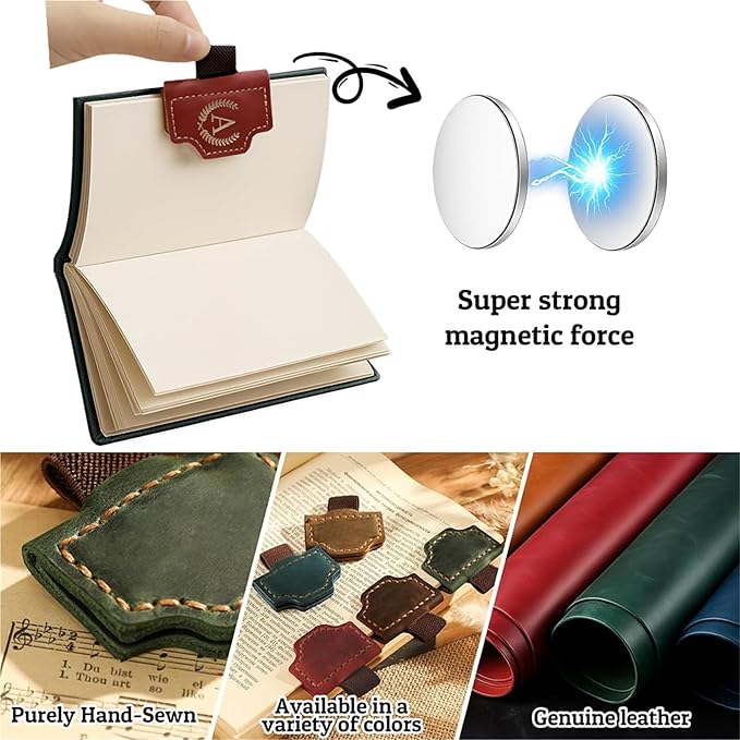 Personalized Mark Bookmark with Pen Holder, Leather Magnetic Book Marker 26 Letters,Custom Initials Page Marks, Gifts for Book Lovers Readers Men Women (Coffee, B)