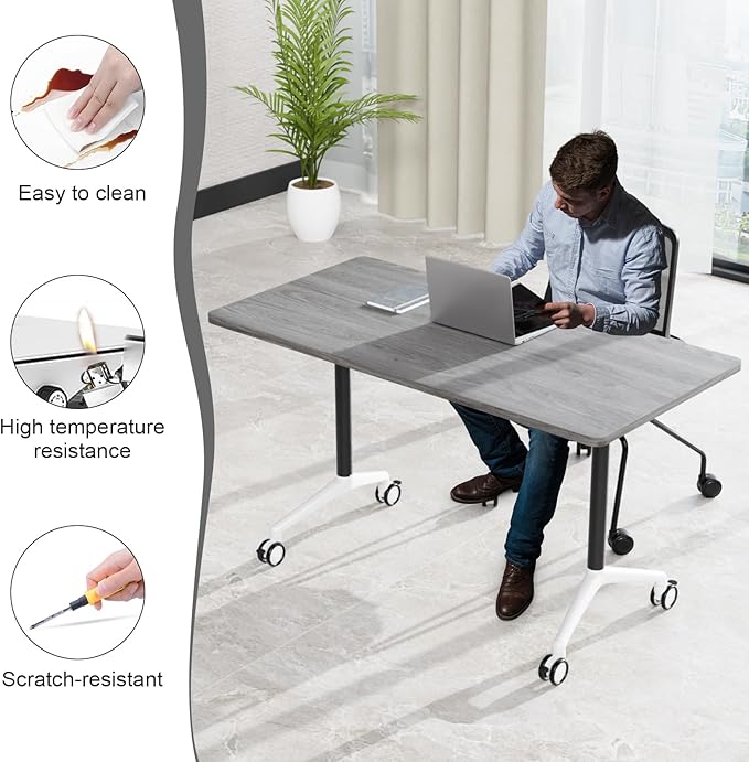 Conference Table,55.1''Folding Conference Room Table for 4-12 People,Mobile Flip Top MeetingTraining Table with Different Coulor and Styles for Offices, Classrooms,Meeting Room (6, 47.2''F)