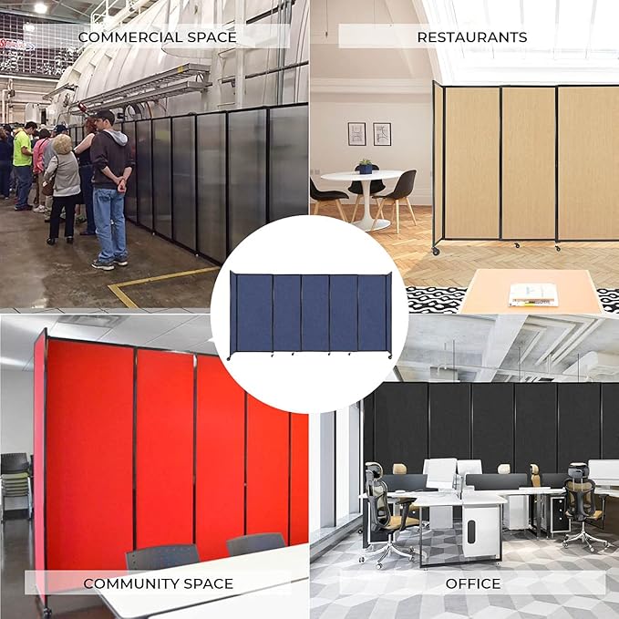Versare Straightwall Sliding Portable Wall Partition | Freestanding Office Dividers | Locking Wheels | Temporary Room Separator | 7'2'' Wide x 4' Tall Charcoal Gray Fabric Panels