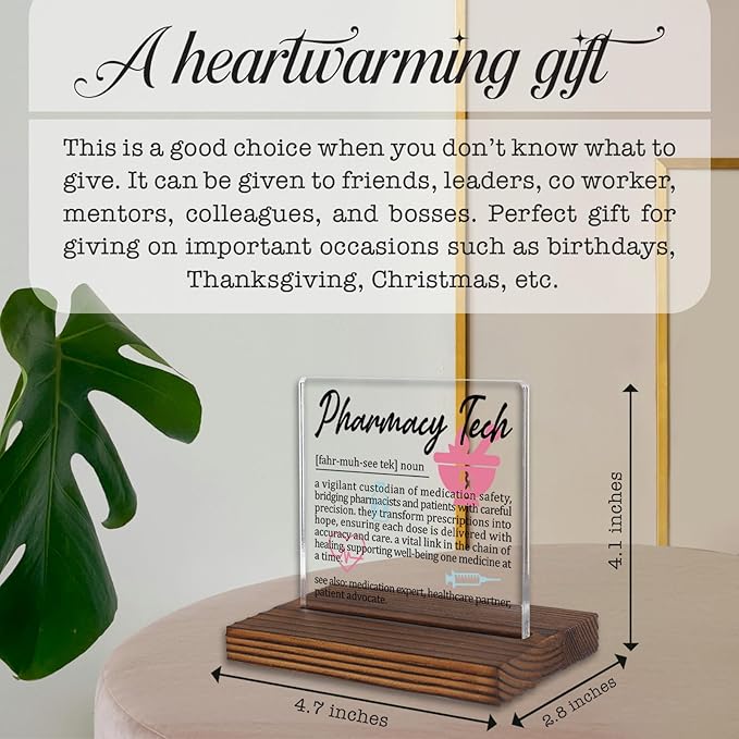 Pharmacy Tech Gifts, Thank You Appreciation Gifts for Pharmacy Technicians Week Graduation Birthday Christmas Rx Support Staff Office Desk Decor Decorative Signs Plaque PA009