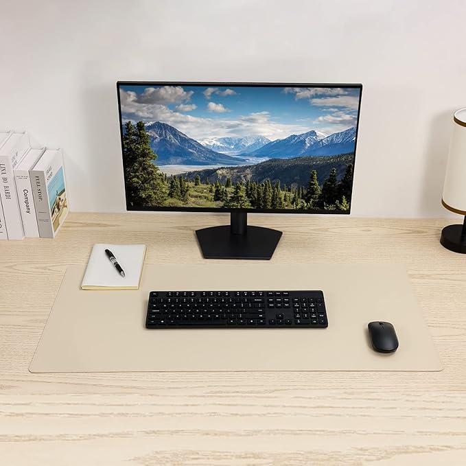 Leather Desk Pad Blotter,Wolaile 36x17 inch Big Keyboard Mouse Pad,Waterproof Non-Slip Writing Desk Computer Mat Desktop Protector for Office Home,Ivory White