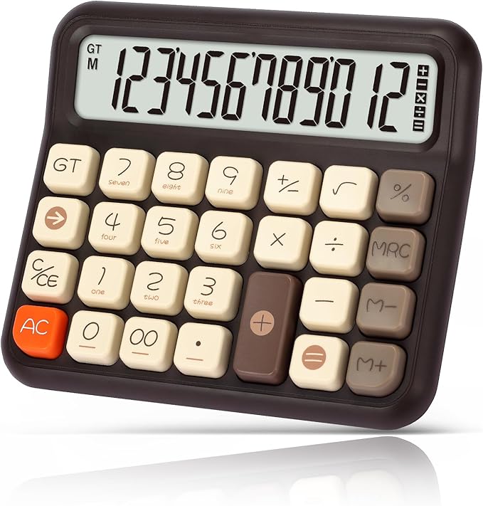 Pendancy Desk Calculator 12 Digit, Retro Cute Basic Calculator with Extra Large LCD Display and Buttons, for Office, School, Home Use
