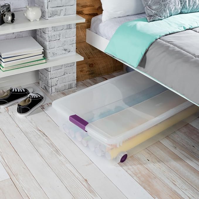 Sterilite 8-Pack 60 Quart ClearView Latch Box, Wheeled Underbed Organizer Bins with Latching Lids - Clear Plastic Organization Containers for Closet, Bedroom, Shelving Units and Everyday Home Storage