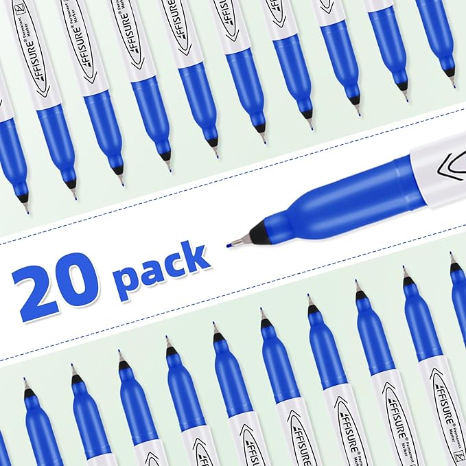 Blue Ultra Fine Point Permanent Markers, 18 Pack, 0.4 mm, Precision Extra Fine Tip for Detailed Writing, Art, Crafts & Labeling on Paper, Plastic, Glass, Metal, Waterproof, Fade-Resistant Ink