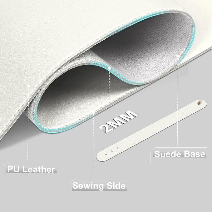 Leather Desk Pad Protector, Desk Mat, Large Mouse Pad, Non-Slip Desk Blotter, Office Laptop Desk Pad, PU Leather Desk Writing Pad for Office and Home (White, 31.5" x 15.7")