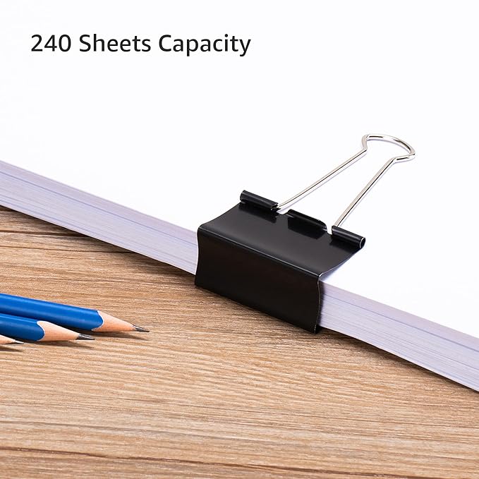 Amazon Basics Sturdy Binder Clips for Office Use, 48 Count (4 Pack of 12), Large, 2 in, Black