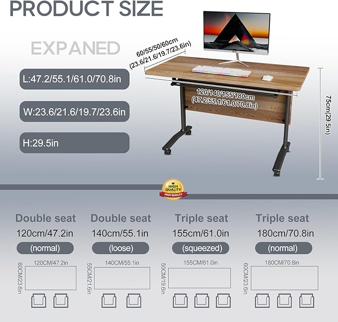 Folding Conference Table 4ft 5ft, Foldable Office Meeting Desk for 6 People, Multiple Sizes Colors Mobile Conference Room Table for Training Room School Business Furniture (6, White Walnut, 47in)