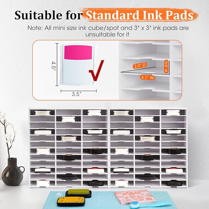 Krafetto 2 Pack 36 Grids Ink Pad Storage Rack, Wall-mountable Stamp Pad Organizer Holder Compatible with Standard Size Ink Pads（Grid Size 4.1" W × 3.9" D × 0.9" H）