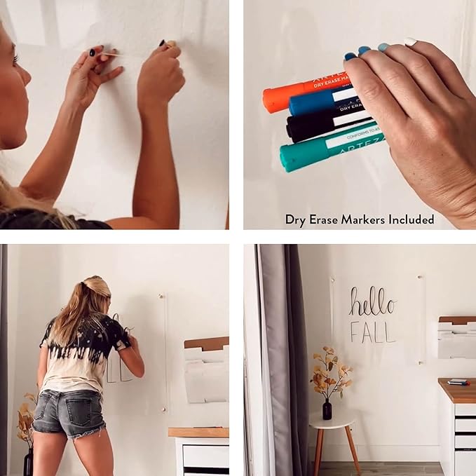 Acrylic Dry Erase Board for Wall with Stylish Border - Shipped Next Day, Made in USA, Non-Magnetic Whiteboard, Wall Mounted Board, Easy to Clean (Clear - 20x30)