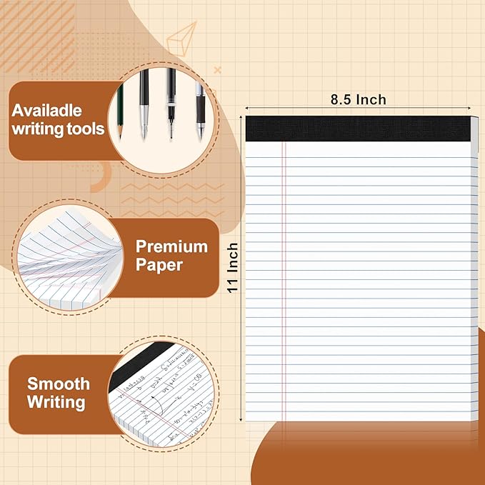 Legal Pads 8.5 X11, Narrow Ruled Notepads, 6 Pack, 50 Sheet/Pad, White Legal Pads, Tear Off Notepad, Perforated Writing Pad, Notebook Paper College Ruled, Notepads for Office Home School, Notepad