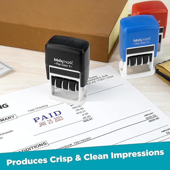 MaxMark Self-Inking Rubber Date Office Stamp with MAILED Phrase & Date - Black Ink (Max Dater II), 12-Year Band