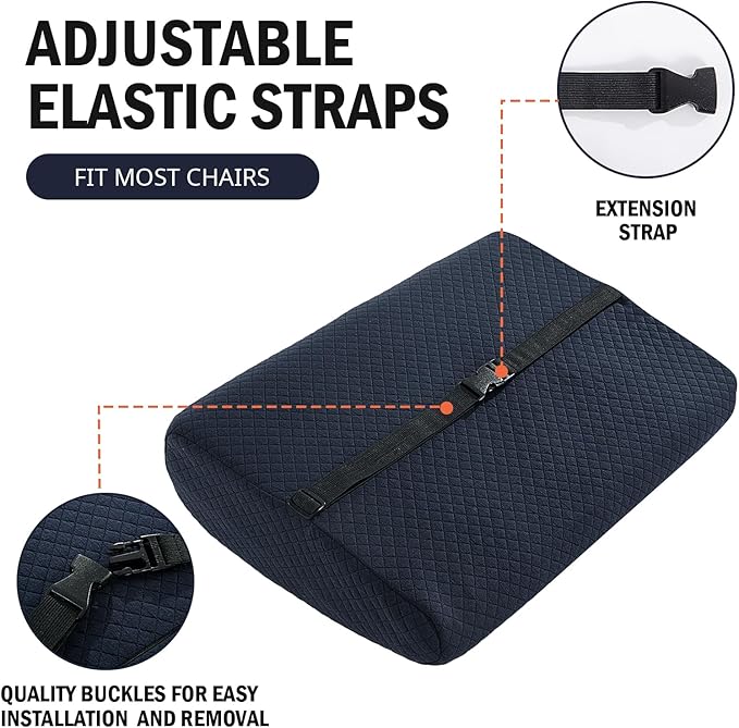 HOMBYS Lumbar Support Pillow for Recliner Chair, Memory Foam Back Support Cushion for Elderly,Extra Large Lumbar Support Pillow,Thick Backrest for Home Reading (Navy Blue, 20“x13.5"x5")