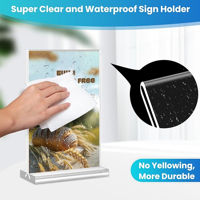 Acrylic Sign Holder 4x6, 15 Pack Clear Double Sided Menu Vertical Display Stand, Desktop Paper Holder Suitable for Restaurants, Office, Store, Show Fair
