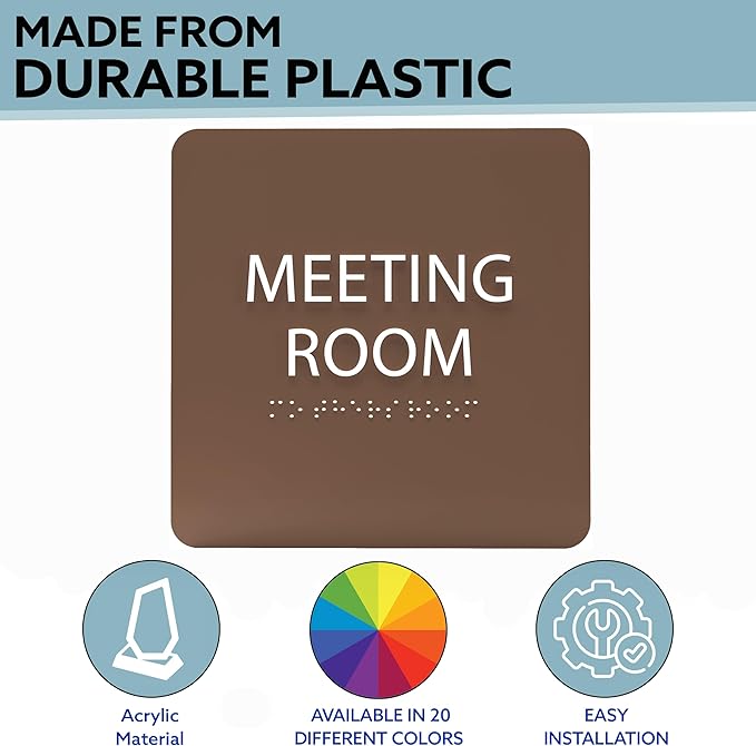 ADA CENTRAL SIGNS - 6" X6" Meeting Room Sign - ADA Compliant Tactile Graphics Grade 2 Braille Text Acrylic Wall Sign - Privacy Interview Room Name Door Sign for Schools Hospitals Offices & Apartments