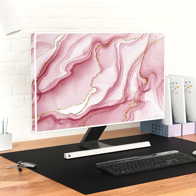 Baocicco Gold Pink Marble Waterproof TV Display Screen Cover 40, 41, 42, 43 Inch TV Accessories Laptop TVs LCD Screen Decoration for Tablet Anti-Static Dustproof Protective for Home Office