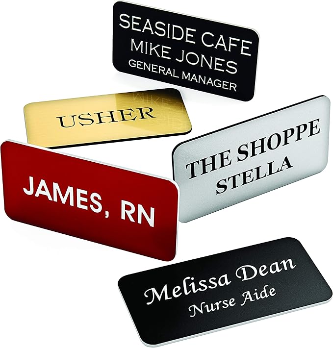 Custom Engraved Name Tag Badges – Personalized Identification with Pin or Magnetic Backing, 1.5 Inches x 3 Inches, White/Burgundy