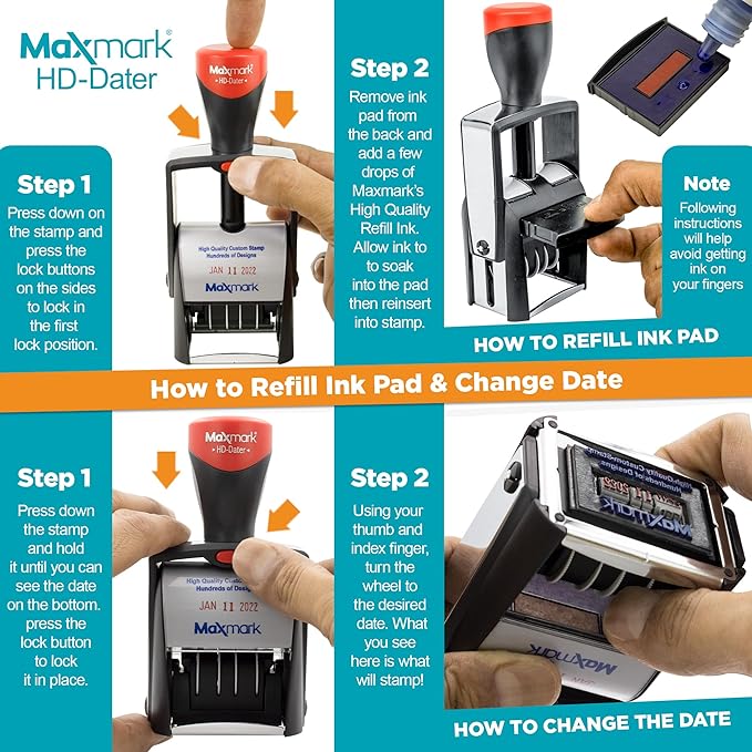 MaxMark Heavy Duty Self Inking Date Stamp with Phrase Completed - Black Ink