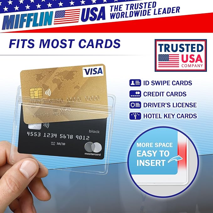 Mifflin-USA Horizontal ID Name Badge Holder (Clear, 3.5x2.25 Inches, 100 Pack), Waterproof and Resealable Plastic Card Holders