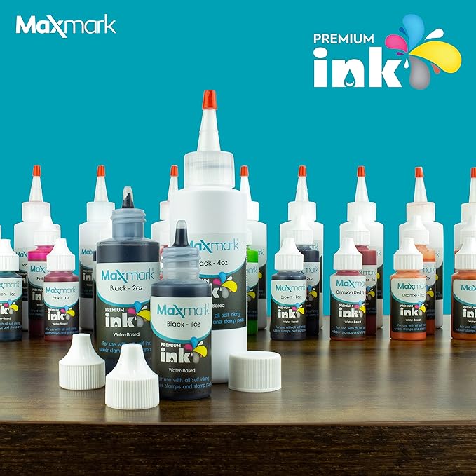 MaxMark Premium Refill Ink with Control Tip Bottle for Self-Inking Stamps, Red Color - 2 oz.