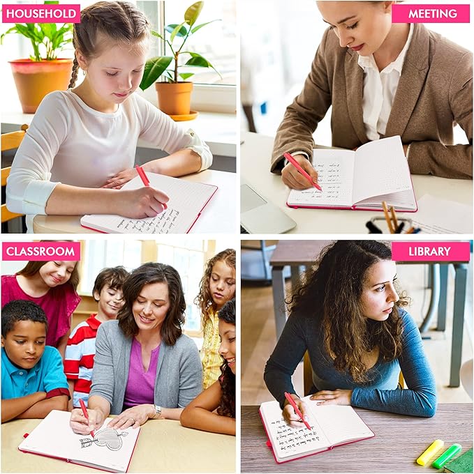 feela 5 Pack Notebooks Journals Bulk, Hardcover Notebook Classic Ruled Lined Journals with Pen Holder for Women Girls School Business Supplies, with 5 Black Pens, 120 GSM, 5.1”x8.3”, A5, Berry