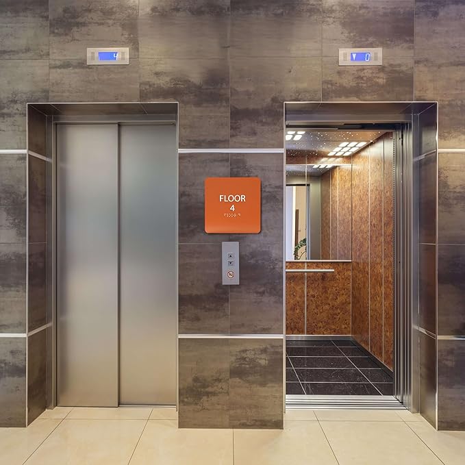 Clean Grey ADA Floor 4 Sign with Braille – Made from Durable Acrylic and Ready to Mount