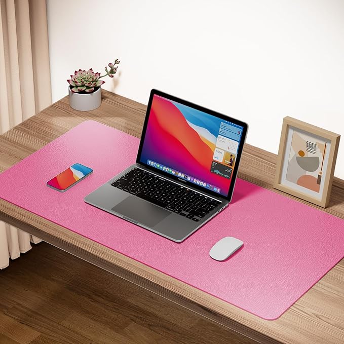 Boutilon Leather Desk Pad Protector,Non-Slip Mouse Pad,Laptop Desk Pad,Office Mouse Mat,Waterproof Leather Desk Blotter,Desk Writing Pad for Office and Home (XXXL-Rose Pink,47"x 24")