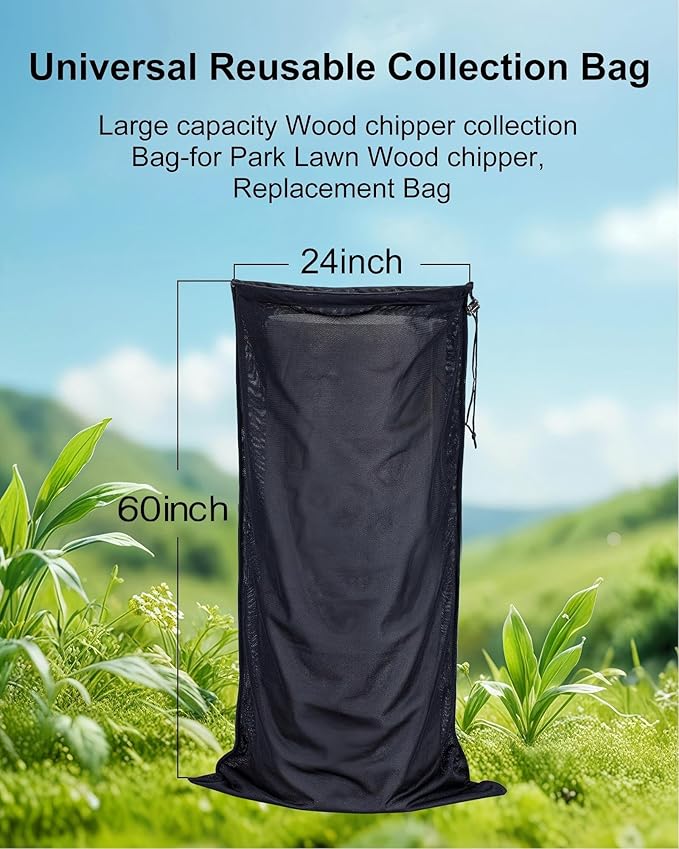 WAUGODD Wood Chipper Shredder Bag - Extra Large 24" x 60" Leaf Mulcher Shredder Collection Bag for Troy Bilt Wood Slicer Splitter Chipper Lawn Machine Universal Parts