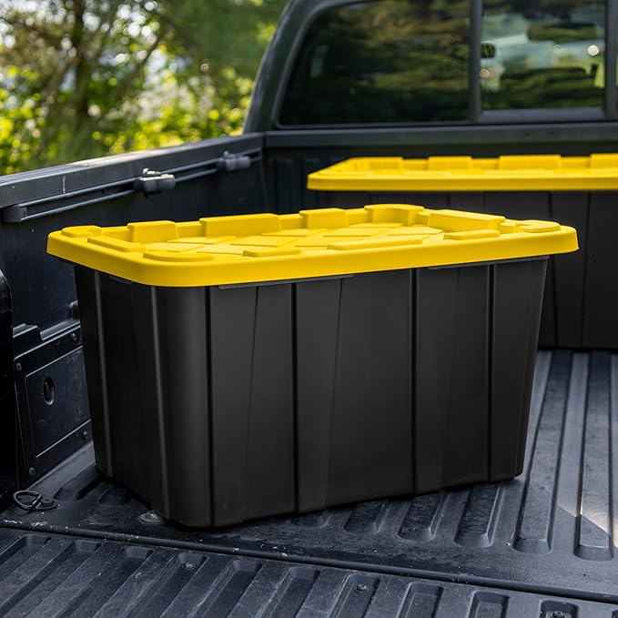 Sterilite 6-Pack Industrial Tote, Plastic Storage Container Bins with Lids, 27 Gallon - Heavy-Duty Organizing Containers for Closet, Bathroom, and Office