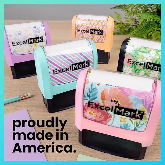 ExcelMark Address Stamp - Custom Return Address Stamp with Elegant Designs, Vibrant Colors & Patterns – Perfect for Mail, Invitations & Gifts (Violet Mount, Modern Line)