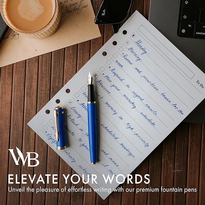 Wordsworth & Black Fountain Pen Set, 18K Gilded Medium Nib, Includes 24 Pack Ink Cartridges, Ink Refill Converter & Gift Pouch, Gold Finish, Calligraphy, [Imperial Blue], Perfect for Men & Women…