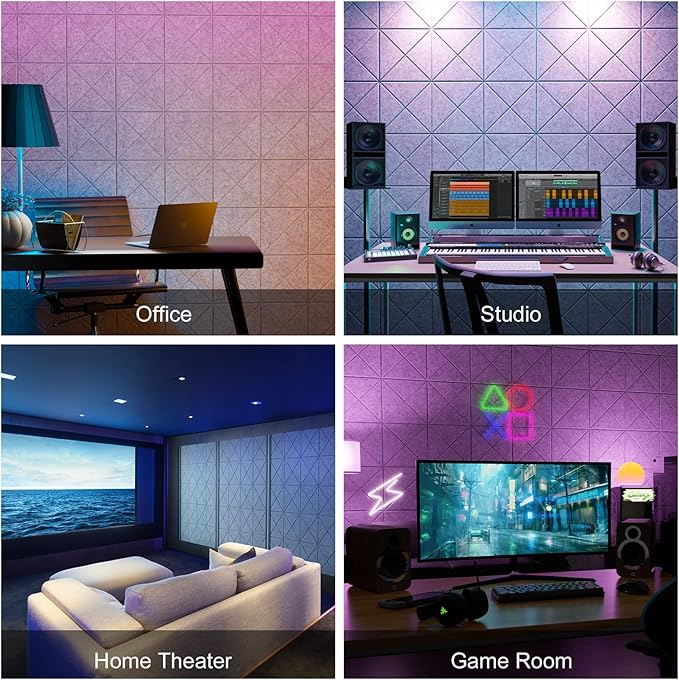 Sonicism 12 Pack X-Lined Acoustic Panels with Self-Adhesive, 12"X 12"X 0.4" Sound Proof Foam Panels, Decorative Soundproof Wall Panels, Sound Absorbing Tile for Home & Offices, Silver Gray