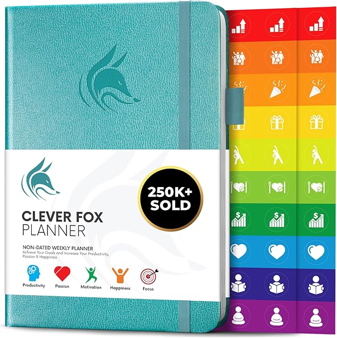 Clever Fox Planner – Undated Weekly & Monthly Planner for Productivity, Time Management & Goals – Organizer Journal – A5 (Aquamarine)