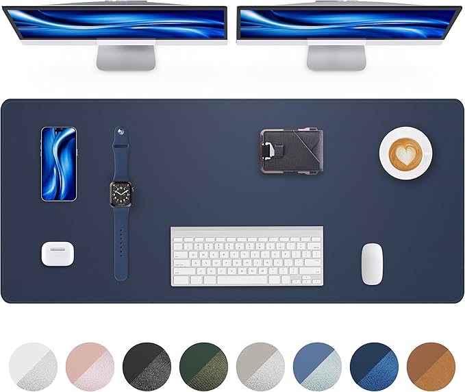 PU Leather Desk Mat Protector - 48"x17" Large Non-Slip Office Desk Pad, Waterproof Keyboard & Mouse Pad, Premium Workstation Cover for Home & Office (Midnight Blue)
