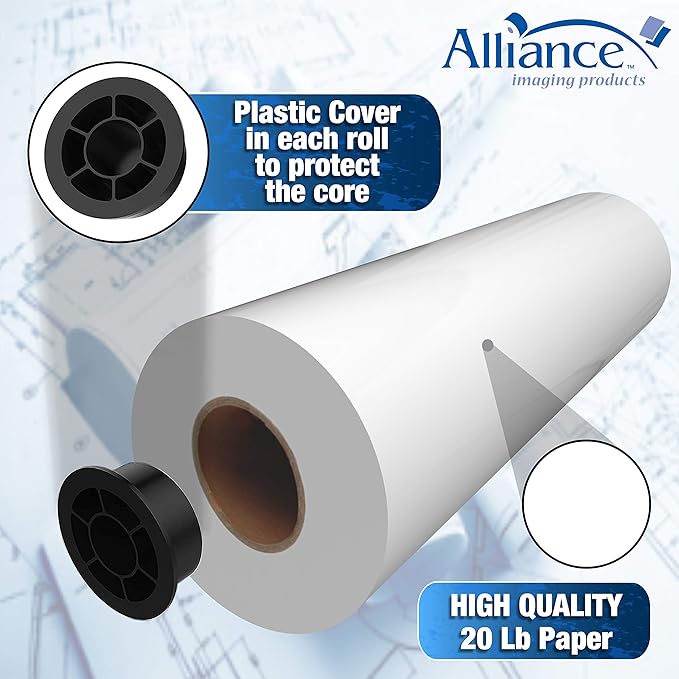 Alliance Wide Format Paper Rolls, 20lb with 3" Core (17 In x 500 Ft | 3" Core, 20lb | 4 Rolls)