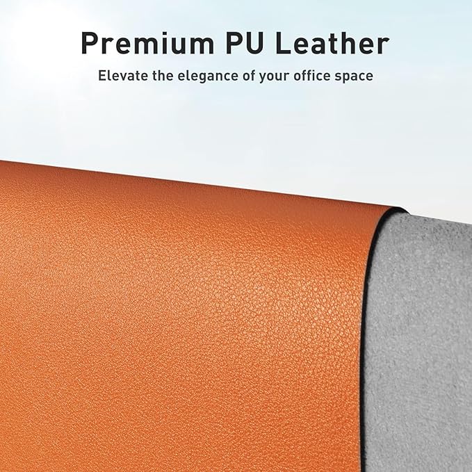 Aothia Leather Desk Pad Protector, Office Desk Mat, Large Mouse Pad, Non-Slip PU Leather Desk Blotter, Laptop Desk Pad, Waterproof Desk Writing Pad for Office and Home (48"x17", Hermes Orange)