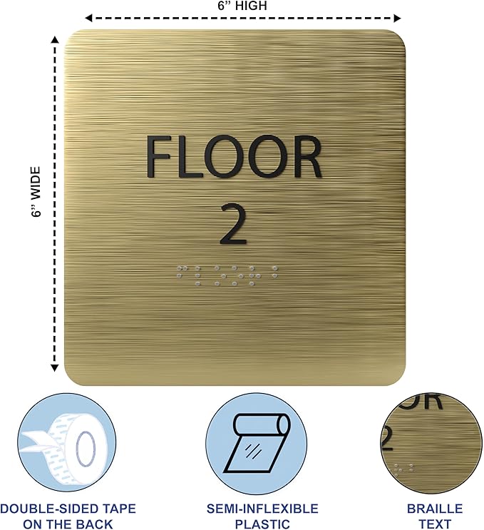 ADA CENTRAL SIGNS - 6" X6" Floor 2 Sign - ADA Compliant Tactile Graphics Grade 2 Braille Text Acrylic Wall Signs - Directional Assistance, Floor Number Safety Sign for Office, school Hospital, Apartment