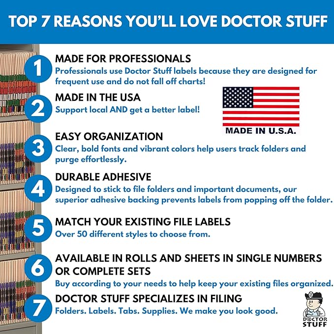 Doctor Stuff - File Folder Labels, Terminal Digit Filing, Consecutive Double Digit Numbers 40-49, Barkley FDDBM Match - BXDM Series Chart Stickers, Green, 1" x 1-1/2", 500/Roll