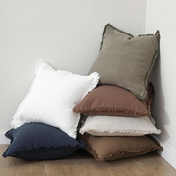 Foindtower Set of 2 Decorative Linen Fringe Throw Pillow Covers Boho Farmhouse Cushion Cover with Tassels Accent Pillowcase for Couch Bed Sofa Living Room Home Bedroom Decor, 12×24 Inch, Navy Blue