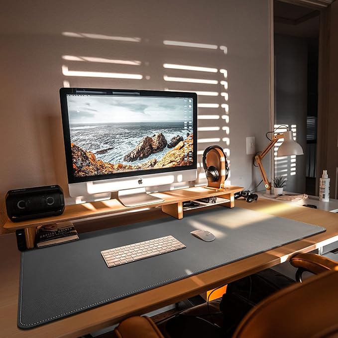 CENNBIE Leather Desk Mat,39.3x19.6 Extra Large Desk Pad Blotter Protector, Extended Non-Slip Mouse Pad, Waterproof PU Leather Desk Mat on top of desks Large for Office and Home (Grey)