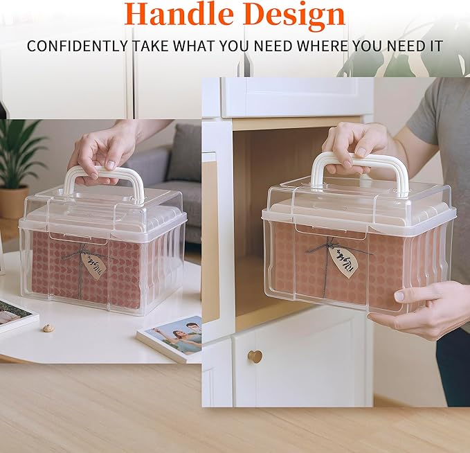 Joelver Maker 5" x 7" Photo Storage Box - 6 Inner Acid-Free Photo Cases, Seed & Craft Organizer for Cards, Pictures, Stamps & Office Supplies (Clear)