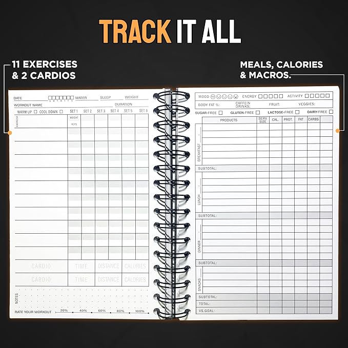 Nextnoid Hardcover Fitness & Food Journal - Workout & Meal Planner Notebook for Men & Women - A5 Sturdy Food Log Journal to Track Diet, Gym & Home Workouts - Green