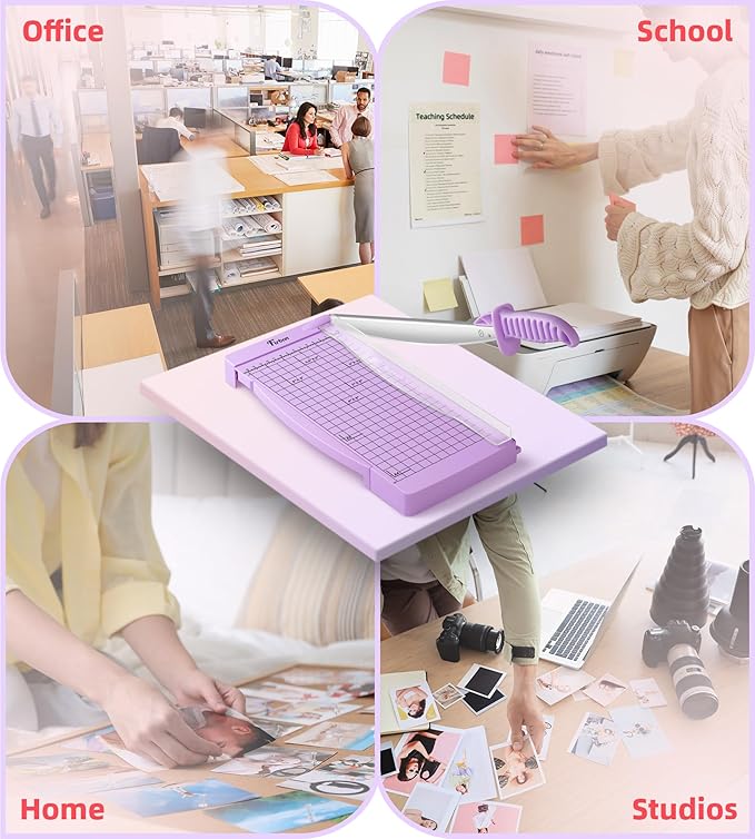 Firbon 12" Guillotine Paper Cutter with Hidden Ruler, Compact Heavy Duty 12-Sheet Capacity Trimmer for Cardstock, Photos, Scrapbooking, Office, Classroom, Studio (Purple)