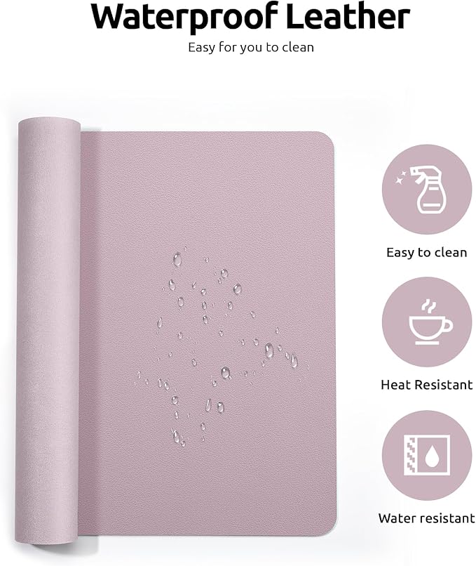 YSAGi Leather Desk Pad Protector, Office Desk Mat, Large Mouse Pad, Non-Slip PU Leather Desk Blotter, Laptop Desk Pad, Waterproof Desk Writing Pad for Office and Home (Grayish Lavender, 23.6" x 13.8")